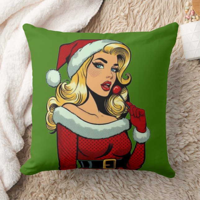 Santa Pinup: Pop Art Glam Throw Pillow (Blanket)
