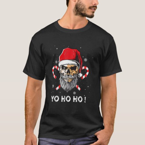 Santa Pirate Christmas Jolly Flag Skull Beard T_Shirt