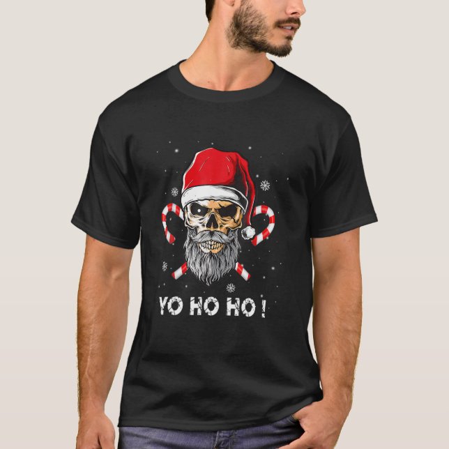Santa Pirate Christmas Jolly Flag Skull Beard T-Shirt (Front)
