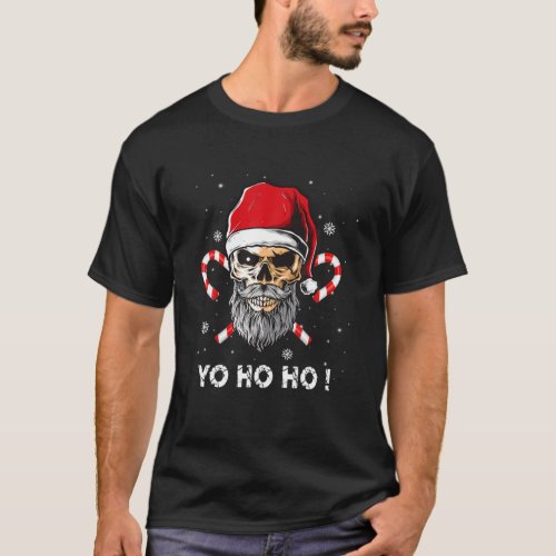 Santa Pirate Funny Christmas Jolly Roger Flag Skul T_Shirt