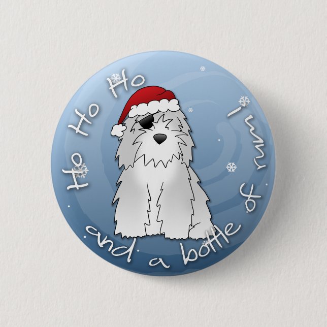 Santa Pirate Old English Sheepdog Button (Front)