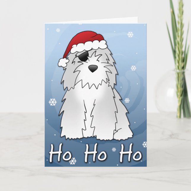 Santa Pirate Old English Sheepdog Christmas Card (Front)