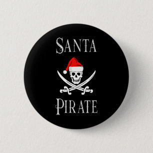 Santa Pirate Skull Swords Christmas Hat Boating Lo Button