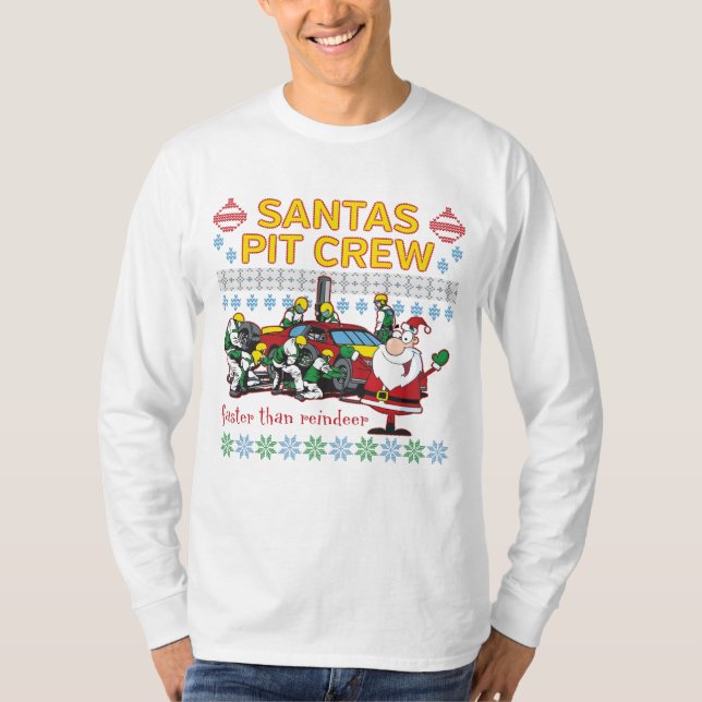 Santa Pit Crew Race Car Ugly Christmas Sweater (Front)
