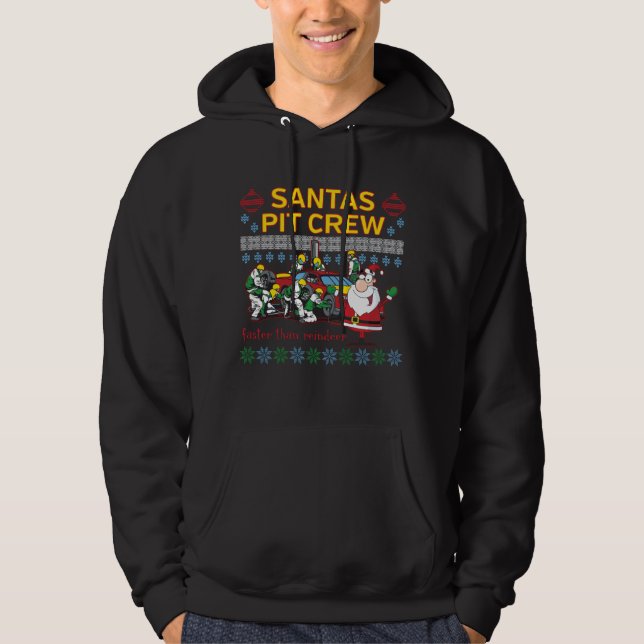 Santa Pit Crew Race Car Ugly Christmas Sweater (Front)