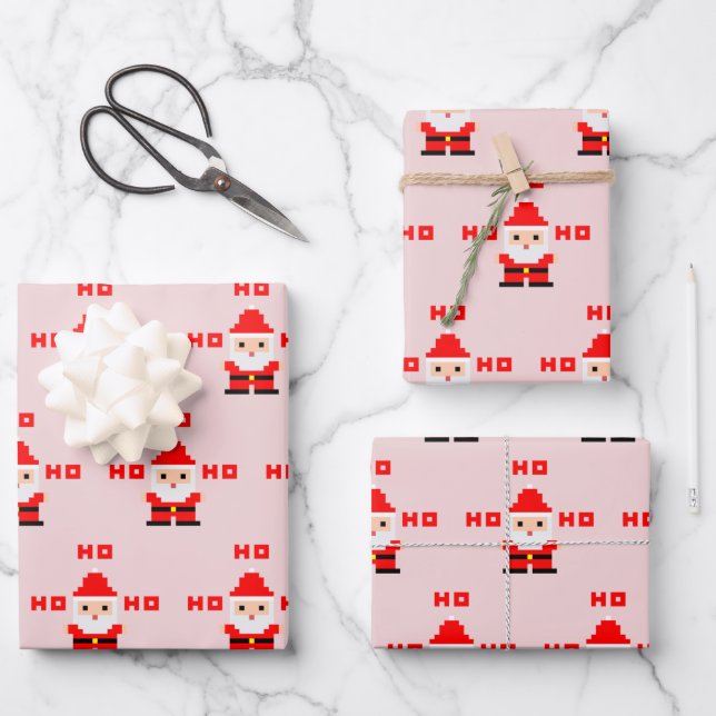Santa Pixel Art 2 Wrapping Paper Sheets (Front)