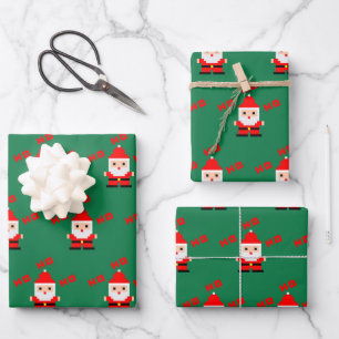 Santa Pixel Art 3 Wrapping Paper Sheets