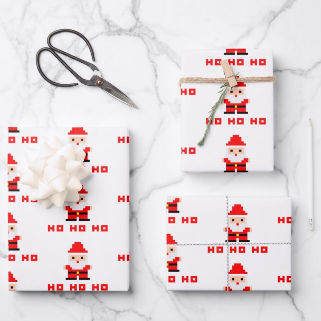 Santa Pixel Art 4 Wrapping Paper Sheets (Front)