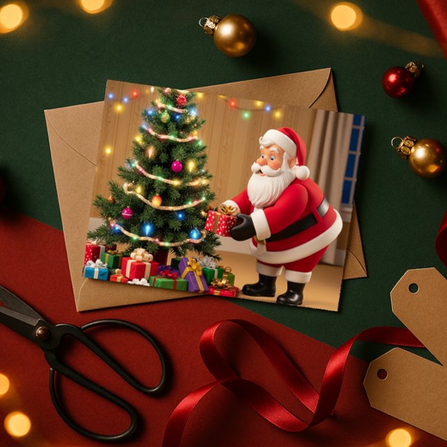 Santa Placing Gifts Under the Tree Christmas Card (Creator Uploaded)