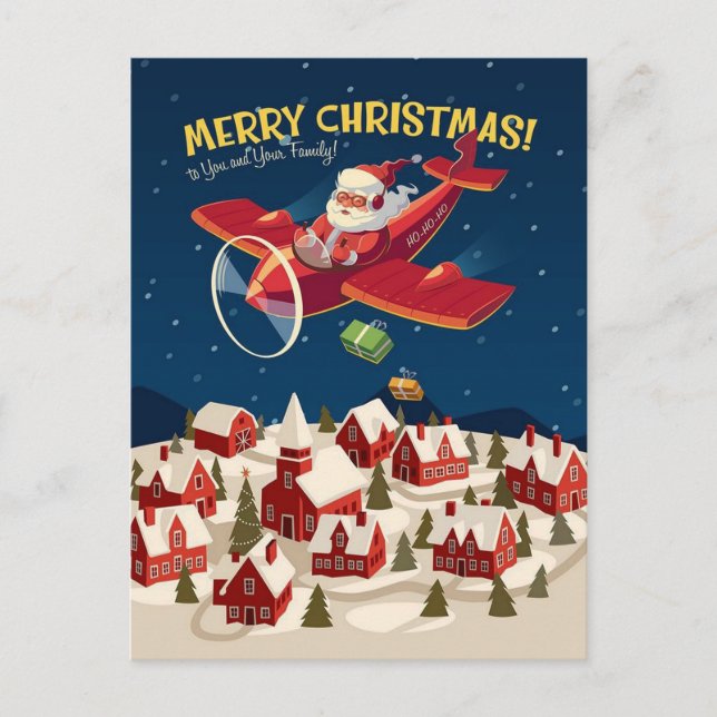 Santa plane christmas postcard (Front)