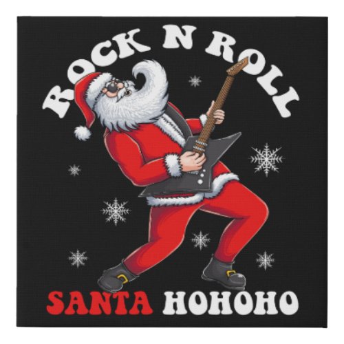 santa play guitar rock and rol faux canvas print
