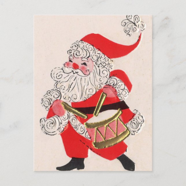 Santa playing a Drum Holiday Postcard (Front)