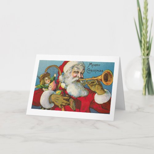 Santa Playing a Trumpet Christmas Card