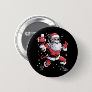 Santa Playing American Football Christmas  Button
