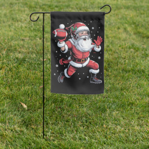 Santa Playing American Football Christmas  Garden Flag