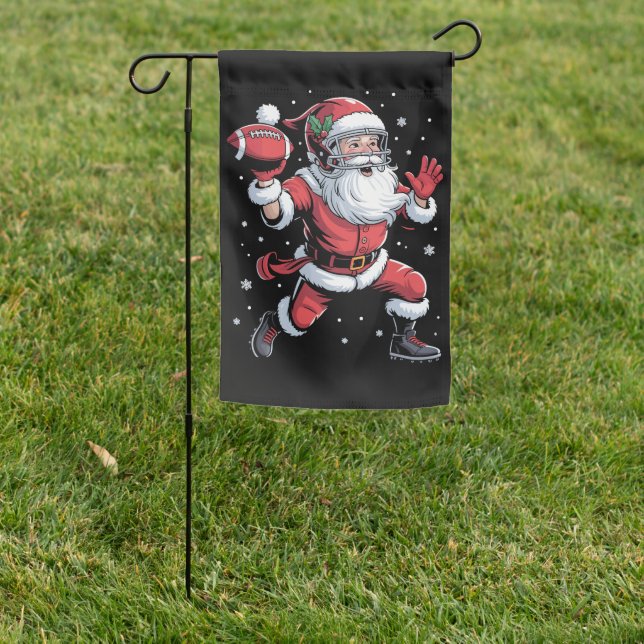 Santa Playing American Football Christmas  Garden Flag (In SItu)