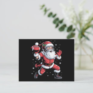Santa Playing American Football Christmas Holiday Postcard