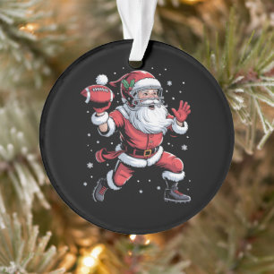 Santa Playing American Football Christmas Ornament