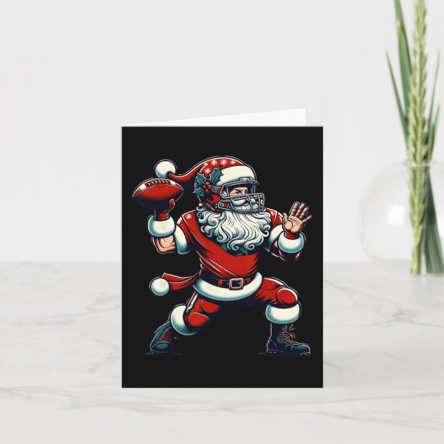 Santa Playing American Football Christmas Women Me Card (Front)