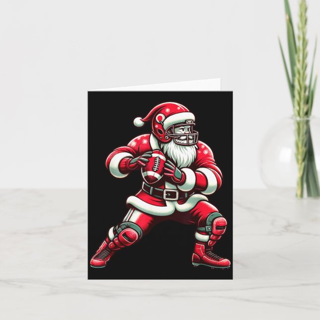 Santa Playing American Football Christmas Women Me Card (Front)
