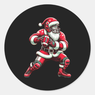 Santa Playing American Football Christmas Women Me Classic Round Sticker