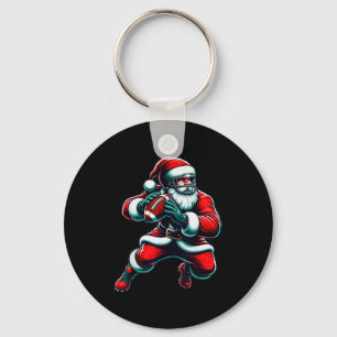 Santa Playing American Football Christmas Women Me Keychain