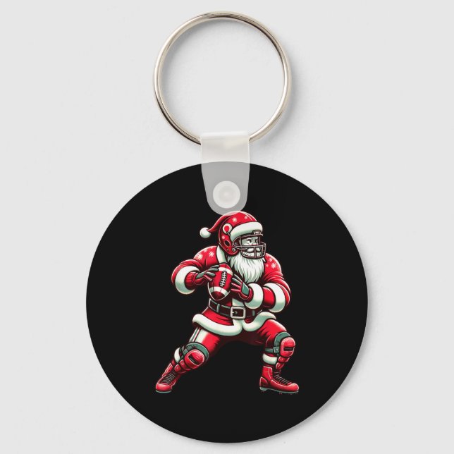Santa Playing American Football Christmas Women Me Keychain (Front)