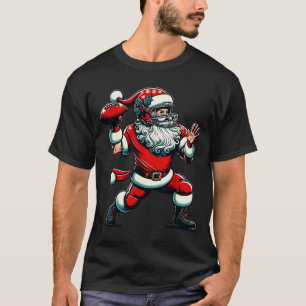 Santa Playing American Football Christmas Women Me T-Shirt