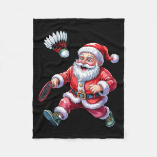 Santa Playing Badminton Funny Christmas Sport Love Fleece Blanket