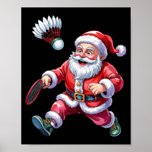 Santa Playing Badminton Funny Christmas Sport Love Poster