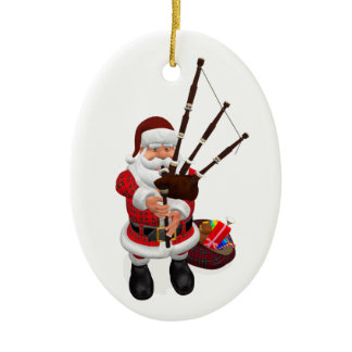 Santa Playing Bagpipes Ceramic Ornament