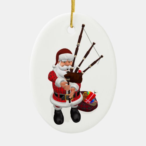 Santa Playing Bagpipes Ceramic Ornament