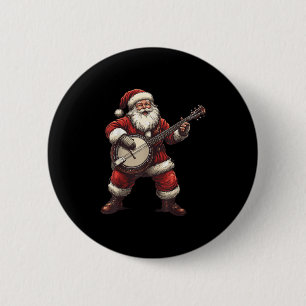 Santa Playing Banjo Funny Banjo Player Bluegr Chri Button