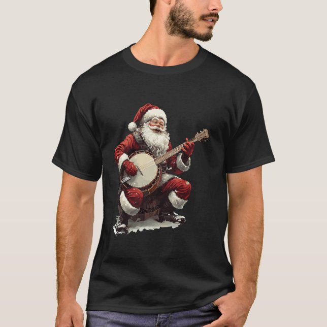 Santa Playing Banjo Funny Banjo Player Bluegrass X T-Shirt (Front)