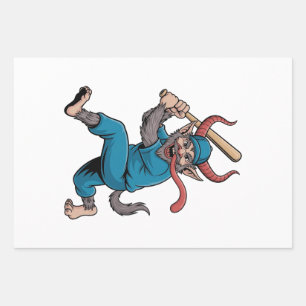 Santa Playing Baseball Christmas Baseball Player Wrapping Paper Sheets