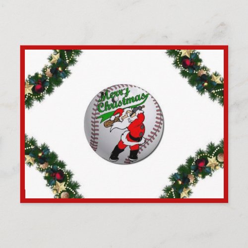 Santa Playing Baseball Christmas Postcard