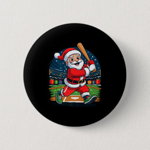 Santa Playing Baseball Funny Holiday Christmas Xma Button