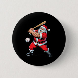 Santa Playing Baseball Funny Holiday Christmas Xma Button