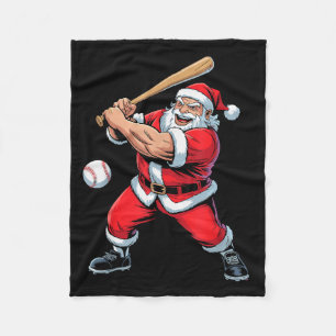 Santa Playing Baseball Funny Holiday Christmas Xma Fleece Blanket