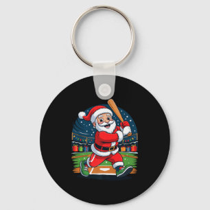 Santa Playing Baseball Funny Holiday Christmas Xma Keychain