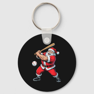Santa Playing Baseball Funny Holiday Christmas Xma Keychain