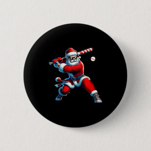 Santa Playing Baseball Men Boys Christmas Baseball Button