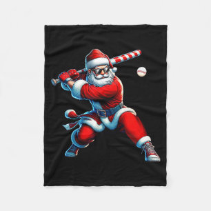 Santa Playing Baseball Men Boys Christmas Baseball Fleece Blanket