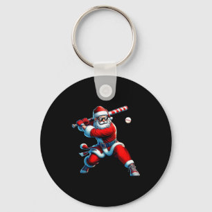 Santa Playing Baseball Men Boys Christmas Baseball Keychain
