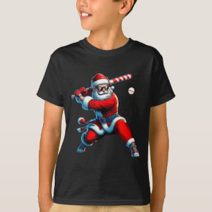 Santa Playing Baseball Men Boys Christmas Baseball T-Shirt