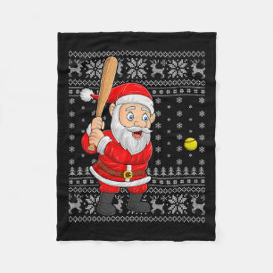 Santa Playing Baseball Softball Ugly Christmas Swe Fleece Blanket
