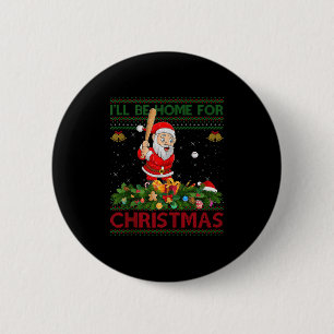Santa Playing Baseball Ugly Xmas Sweater Style Chr Button