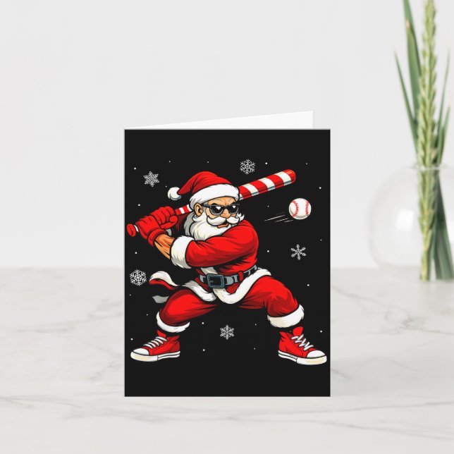 Santa Playing Baseball Xmas Funny Christmas Baseba Card (Front)