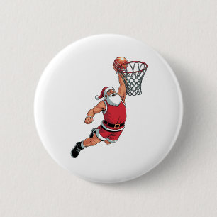 Santa Playing Basketball Christmas Sport Lovers Button