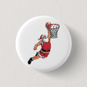 Santa Playing Basketball Christmas Sport Lovers Button